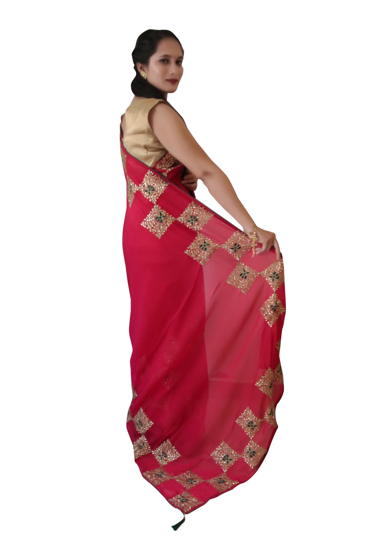 DRAVINAM Trends Women's Stone Work Vichitra Silk Saree with Unstitched Blouse Piece