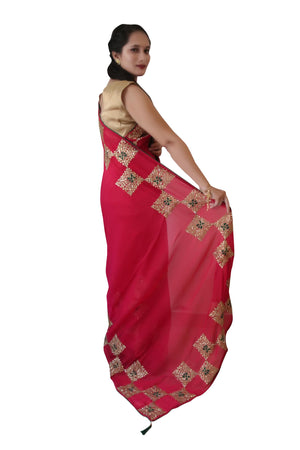 DRAVINAM Trends Women's Stone Work Vichitra Silk Saree with Unstitched Blouse Piece