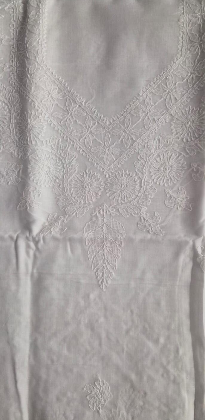 DRAVINAM Trends Women’s Cotton Unstitched Chikankari Suit Set with Dupatta & Bottom | Hand-Embroidered Lucknowi Dress Material | Premium Ethnic Wear for Women | Free Size (3-Piece)