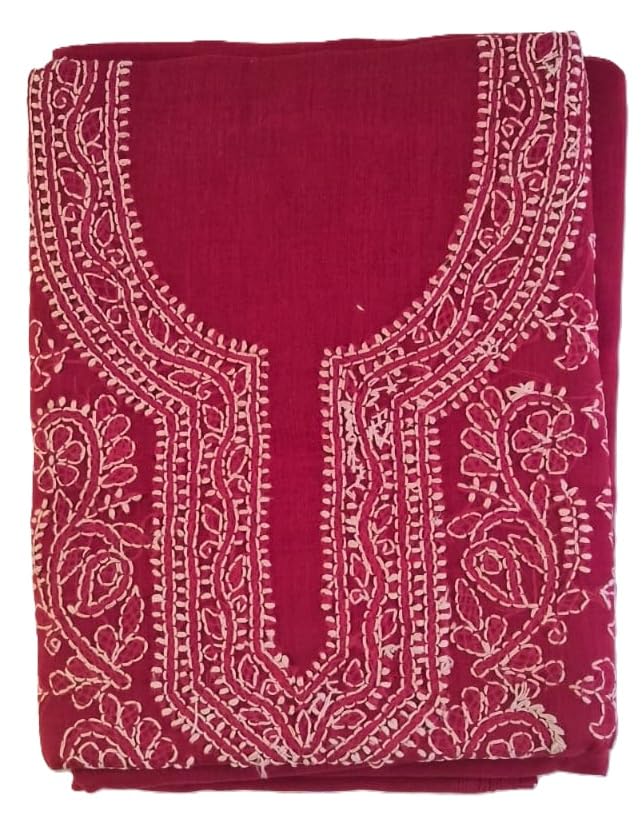 DRAVINAM Trends Women’s Cotton Unstitched Chikankari Suit Set with Dupatta & Bottom | Hand-Embroidered Lucknowi Dress Material | Premium Ethnic Wear for Women | Free Size (3-Piece)