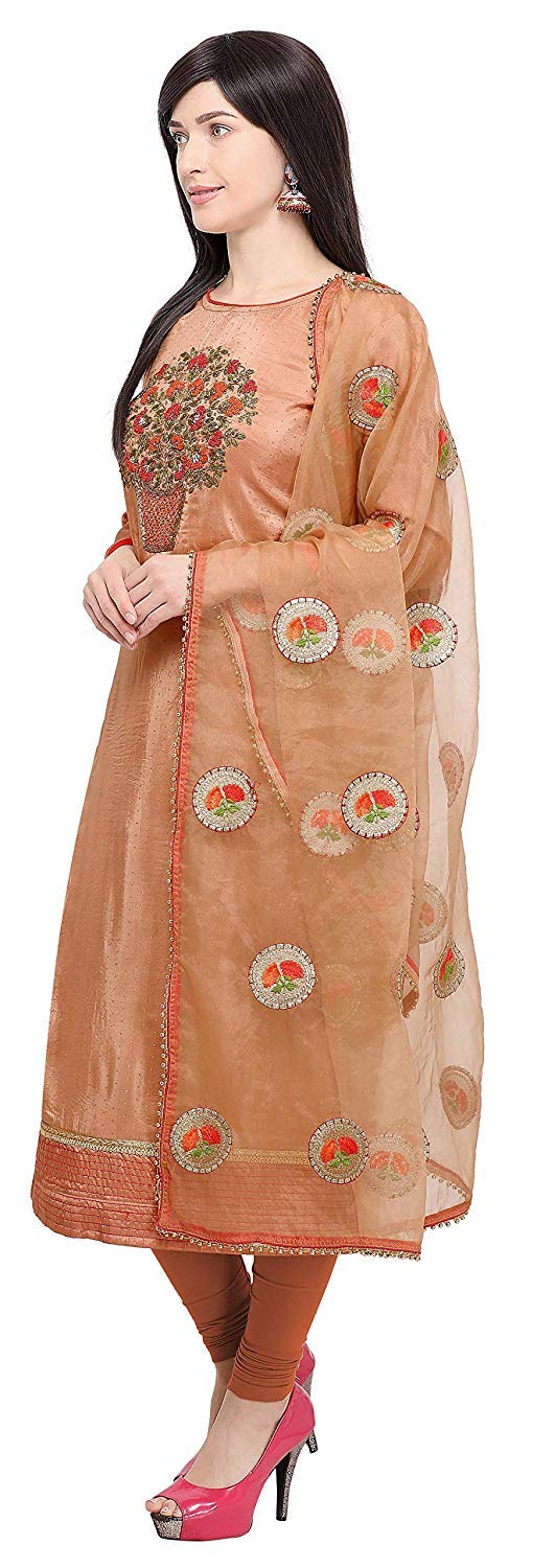 DRAVINAM Trends Women's Upada Silk Embroidered Dress Material with Embroidered heavy Organza Dupatta (Free size_Sand Grey)