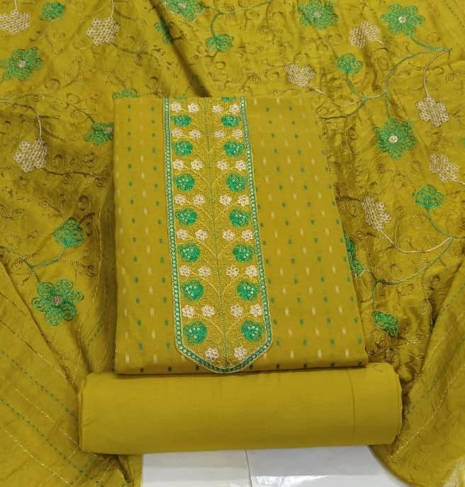 DRAVINAM Trends Women's Premium Malai Cotton Heavy Neck Embroidered Unstitched Salwar Suit Dress Material with Soft Silk Embroidered Dupatta