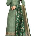 DRAVINAM Trends Women's Heavy Modal Satin Silk Chudidar Style Pakistani Embroidered Salwar Suit Dress Material with Double Zari Jacquard Silk Banarasi Dupatta (Green)