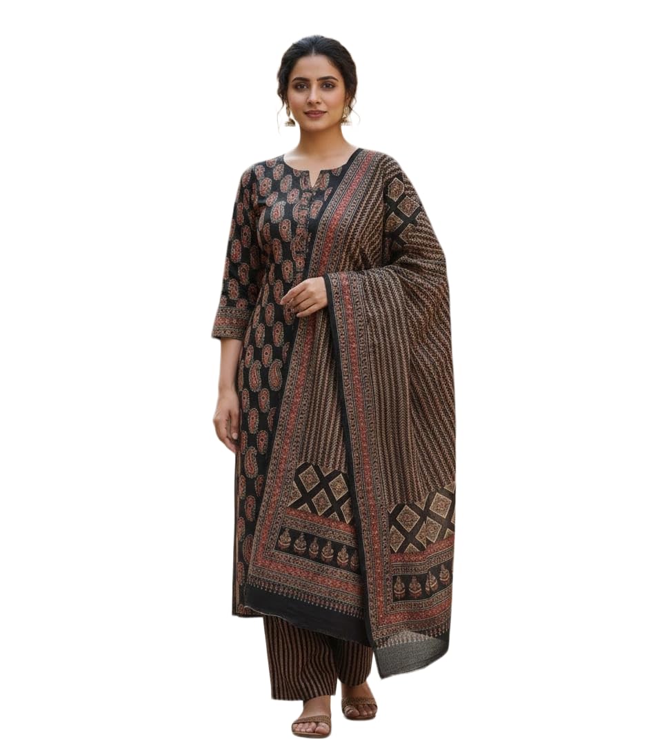 DRAVINAM Trends Jaipuri Print Cambric Cotton Unstitched Salwar Suit Dress Material for Women with Mulmul Cotton Dupatta