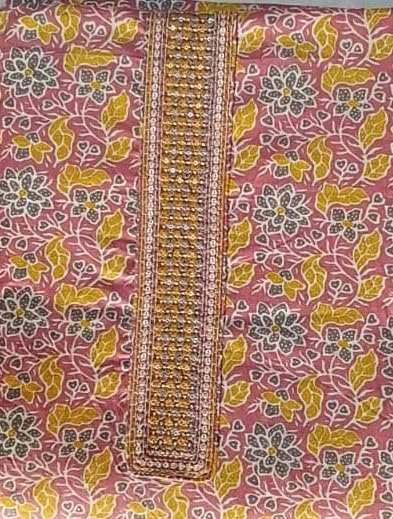 DRAVINAM Trends Women's Printed Embroidered and Hand Work Premium Cotton Jaipuri Unstitched Salwar Suit Dress Material with Mulmul Cotton Dupatta