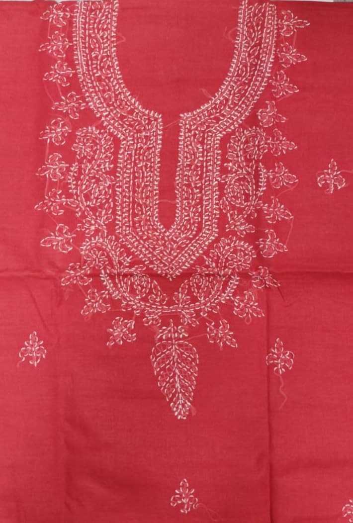 DRAVINAM Trends Women’s Cotton Unstitched Chikankari Suit Set with Dupatta & Bottom | Hand-Embroidered Lucknowi Dress Material | Premium Ethnic Wear for Women | Free Size (3-Piece)