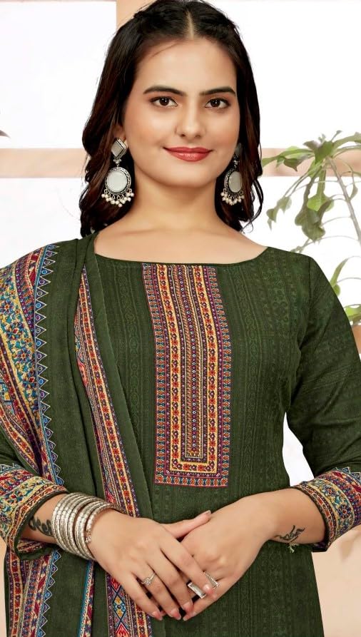 DRAVINAM Trends Women's Unstitched Winter Wear Digital Printed Heavy Woolen Pashmina Salwar Suit Dress Material with Printed Shawl Dupatta