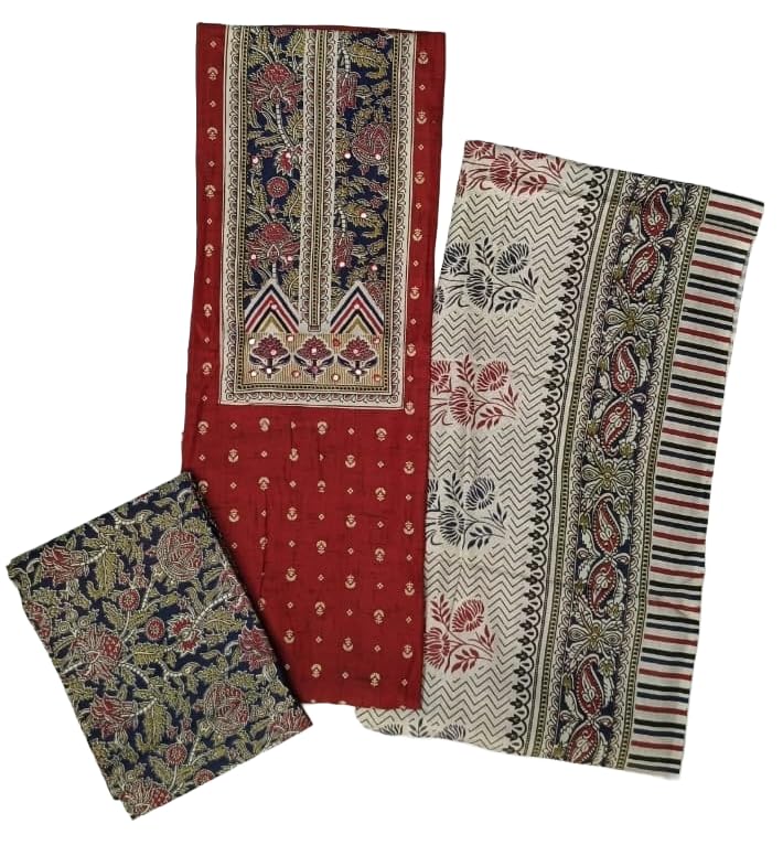 DRAVINAM Trends Women's Unstitched Rayon Batik Print Hand Work Dress Material Salwar Suit Set with Printed Cotton Dupatta