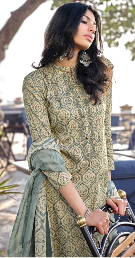 DRAVINAM Trends Women’s Summer Wear Embroidered Unstitched Salwar Suit Fabric/Dress Material with Printed Maslin Dupatta/Chunni For Work Wear/Casual Wear (Green)