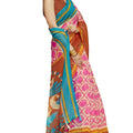 DRAVINAM Trends Women's Soft Jute Linen Printed Saree with Self printed Blouse Piece (Pink and Rust)