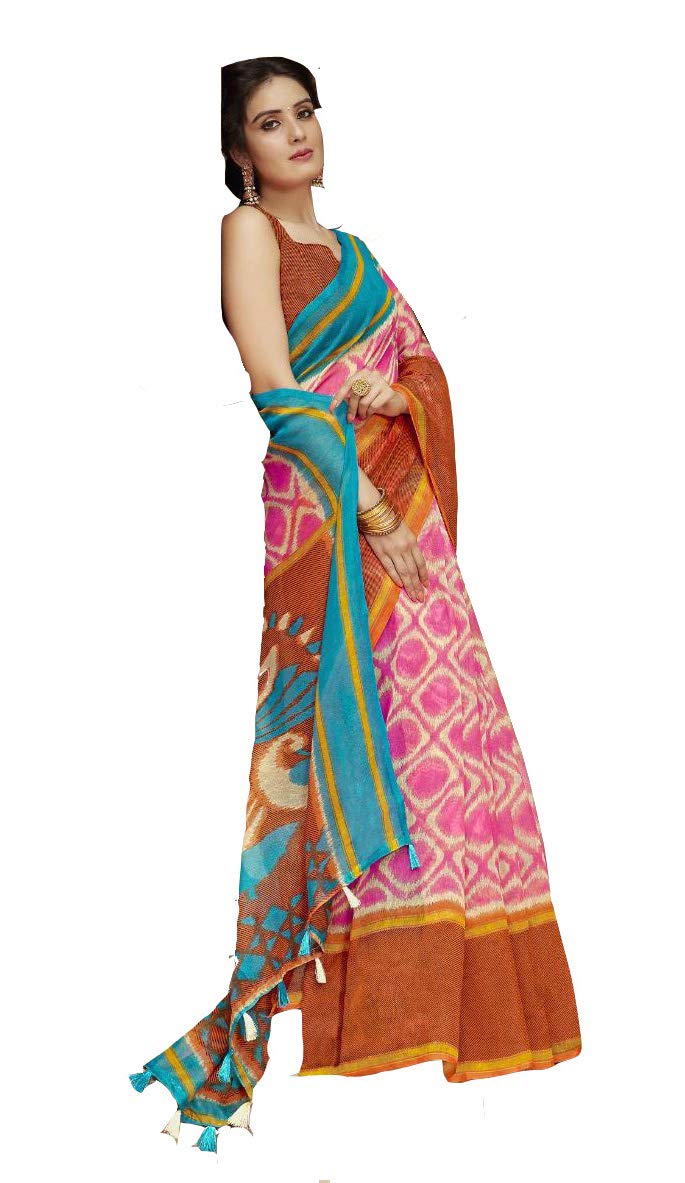 DRAVINAM Trends Women's Banarasi Linen Saree With Unstitched Blouse Piece (SareeML_10_Sea Green)