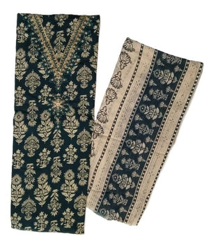 DRAVINAM Trends Women's Unstitched Jaam Cotton Dress Material | Printed Embroidered Unstitched Suit Set with Rayon Bottoms and Printed Dupatta