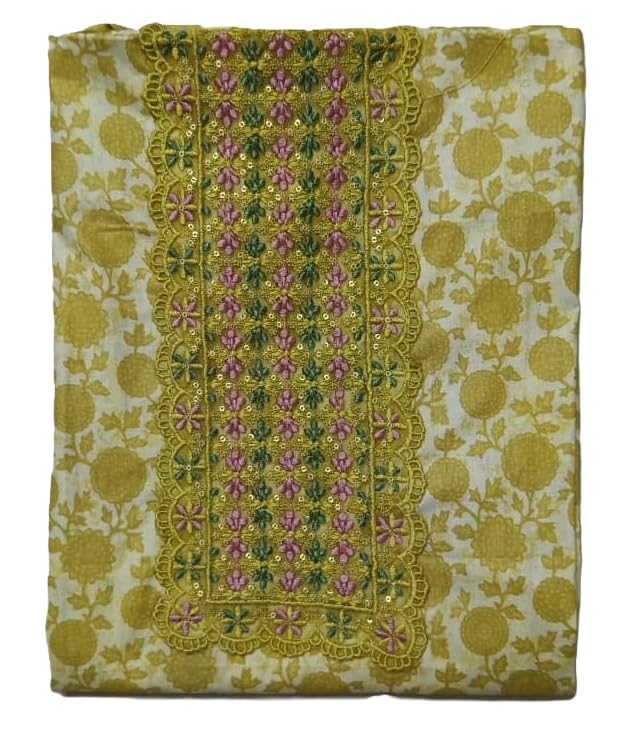 DRAVINAM Trends Women's Premium Cotton Jaipuri Printed Embroidered and Hand Work Unstitched Salwar Suit Dress Material with Mulmul Cotton Dupatta