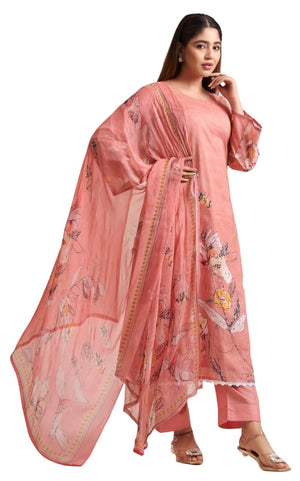 DRAVINAM Trends Unstitch Suit Dress Material for Women II Handcrafted Sequence Cambric Lawn Cotton Top II Cambric Cotton Unstitch Bottom II Pure Bemberg Dupatta
