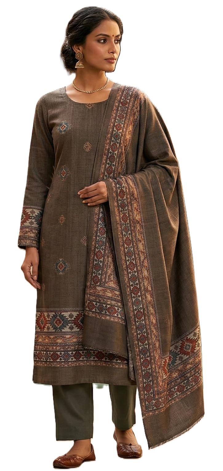 DRAVINAM Trends Women's Winter Wear Digital Printed Warm Toosh Pashmina Kullu Salwar Kameez Dress Material with Heavy Toosh Pashmina Digital Printed Shawl Dupatta