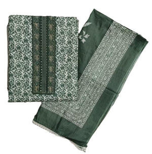 DRAVINAM Trends Women's Premium Cotton Jaipuri Printed Embroidered and Hand Work Unstitched Salwar Suit Dress Material with Mulmul Cotton Dupatta
