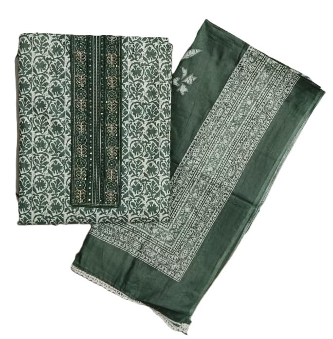 DRAVINAM Trends Women's Premium Cotton Jaipuri Printed Embroidered and Hand Work Unstitched Salwar Suit Dress Material with Mulmul Cotton Dupatta