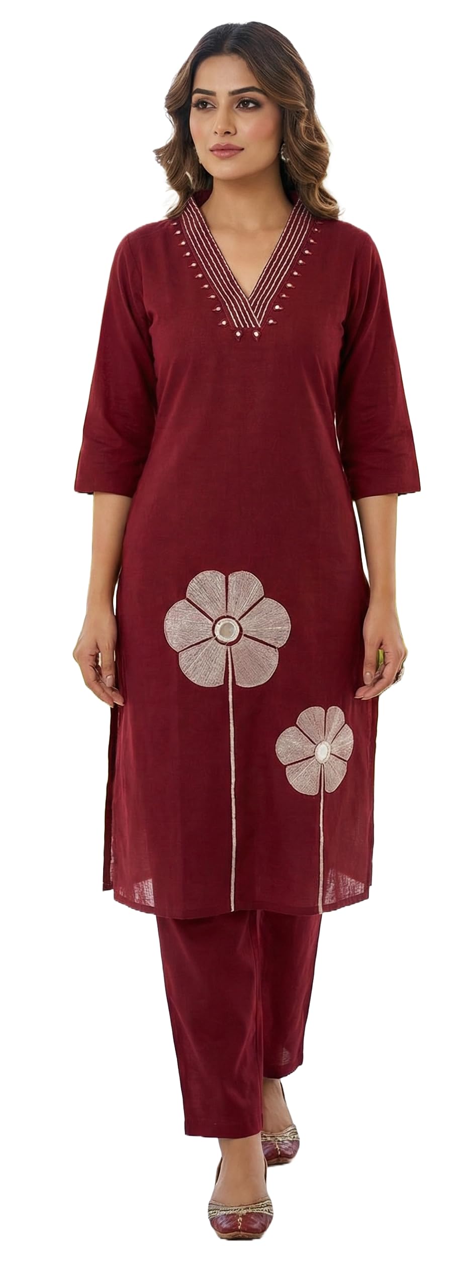 DRAVINAM Trends Women's Embroidered and Mirror Work Stitched Floral Pattern Heavy Rayon Cord Set (XXL / 44)