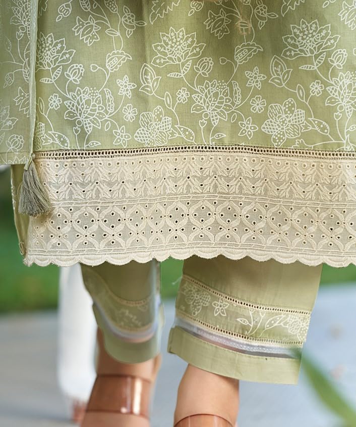 DRAVINAM Trends Cambric Cotton Embroidered Ladies Suit Dress Material with Unstitched Bottoms and Cotton Dupatta