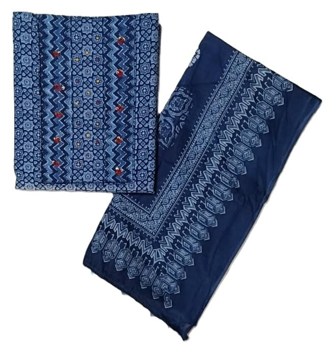 DRAVINAM Trends Women's Printed Embroidered and Hand Work Premium Cotton Jaipuri Unstitched Salwar Suit Dress Material with Mulmul Cotton Dupatta