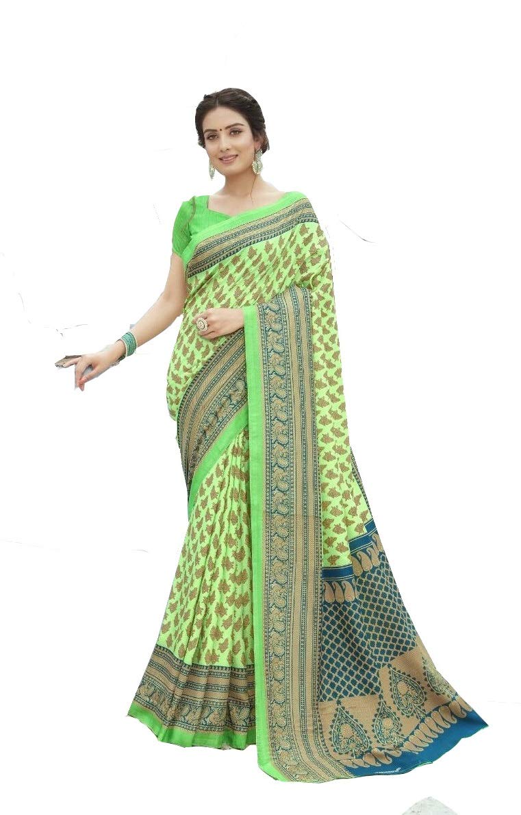 DRAVINAM Trends cotton blend Saree (Ikkat2_10_Green and Blue)