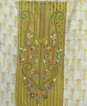 DRAVINAM Trends Women's Premium Cotton Jaipuri Printed Embroidered and Hand Work Unstitched Salwar Suit Dress Material with Mulmul Cotton Dupatta