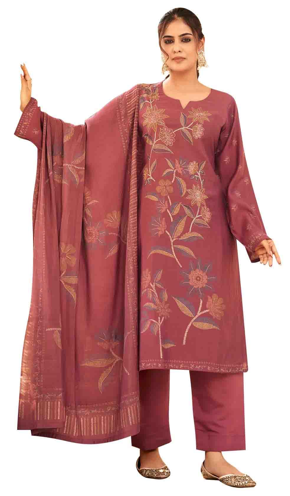 DRAVINAM Trends Women's Unstitched Salwar Suit Dress Material Pure Viscose Maslin Digital Print Embroidered Kameez Plain Unstitched Bottoms and Maslin Digital print Dupatta