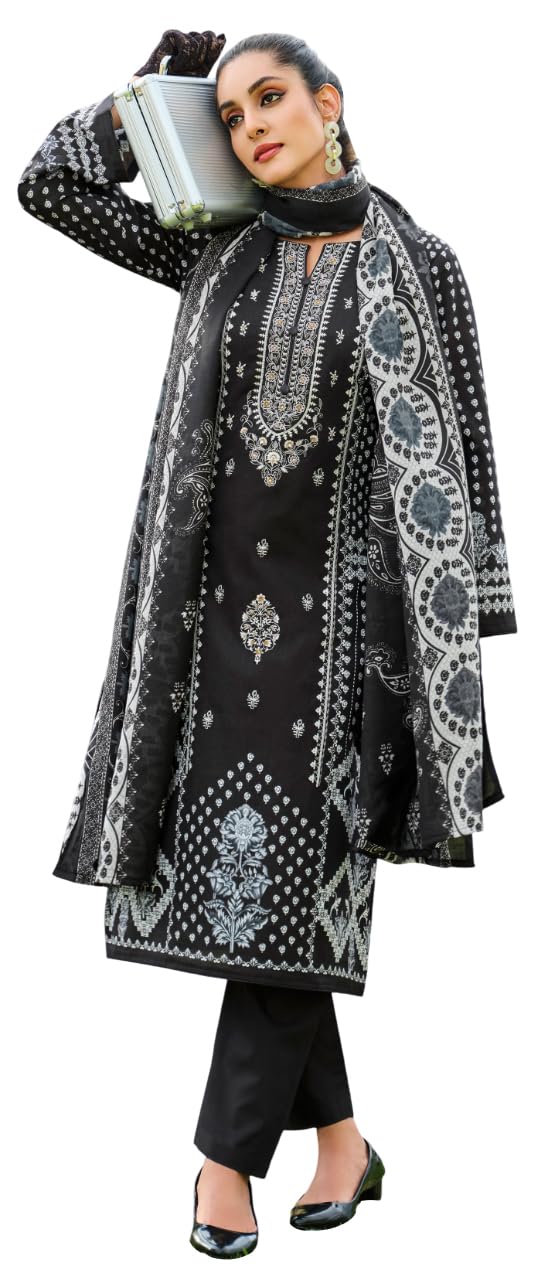 DRAVINAM Trends Women's Pure Karachi Lawn Cambric Digital Print with Pakistani Embroidery Unstitched Ladies Salwar Suit Dress Material with Lawn Cotton Dupatta