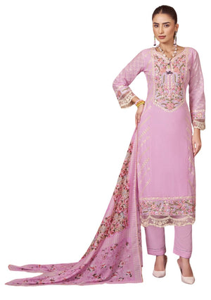 DRAVINAM Trends Women's Exquisite Unstitched Viscose Cambric Lawn Cotton Suit Dress Material with Embroidered Daman & Sleeves | Stylish Pure Cotton Digital Print Dupatta & Solid Bottoms