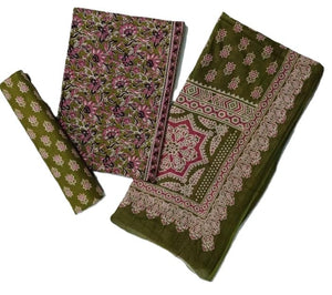 DRAVINAM Trends Jaipuri Sanganari Print Cambric Cotton Unstitched Salwar Suit Dress Material for Women with Mulmul Cotton Dupatta