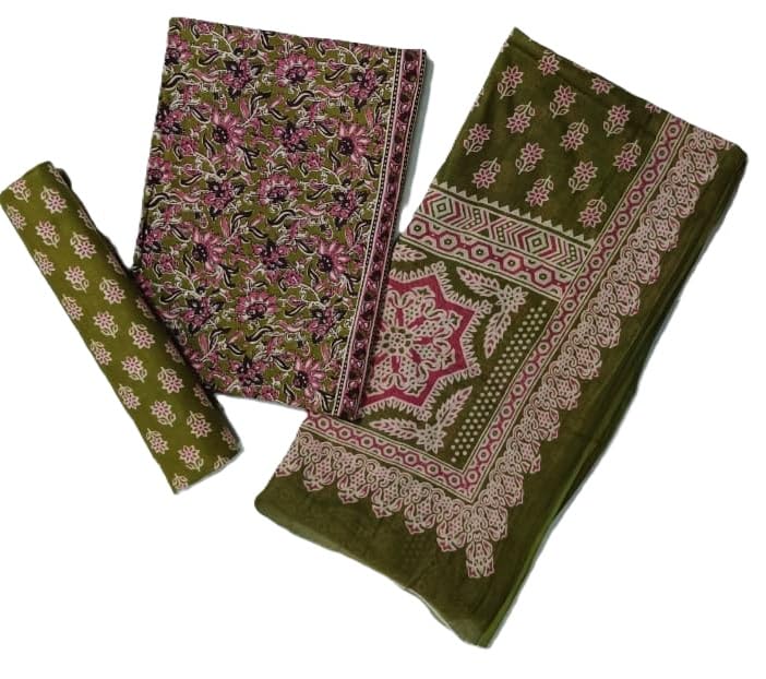 DRAVINAM Trends Jaipuri Sanganari Print Cambric Cotton Unstitched Salwar Suit Dress Material for Women with Mulmul Cotton Dupatta
