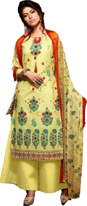 DRAVINAM Trends Women's Cotton Unstitched Foil Printed Palazzo Salwar suit Dress Material (Free size_Yellow)