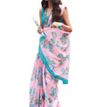 DRAVINAM Trends Women's Plain weave Soft Cotton Blend Saree with Satin Border and unstitched Self Printed Matching Blouse piece (Pink Firozee)