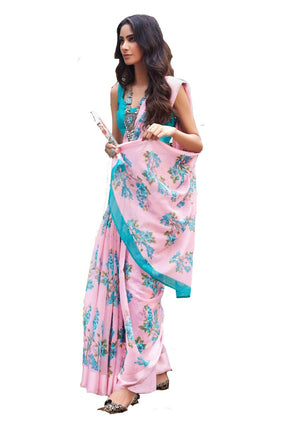 DRAVINAM Trends Women's Woven Kota Linen Printed Saree with Blouse Piece (Light Brown_SareeSRZ_11)