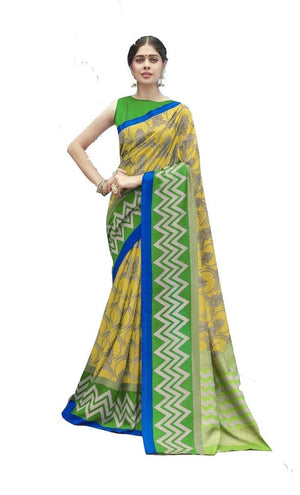 DRAVINAM Trends cotton blend Saree (Ikkat2_10_Green and Blue)