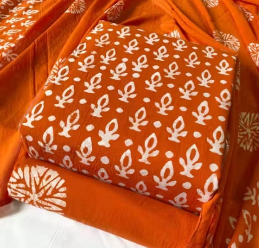 DRAVINAM Trends Unstitched Jaipuri Handmade Wax Batik Print Soft Cotton Dress Material with Dupatta