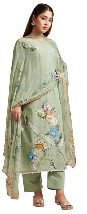 DRAVINAM Trends Unstitch Suit Dress Material for Women II Handcrafted Sequence Cambric Lawn Cotton Top II Cambric Cotton Unstitch Bottom II Pure Bemberg Dupatta