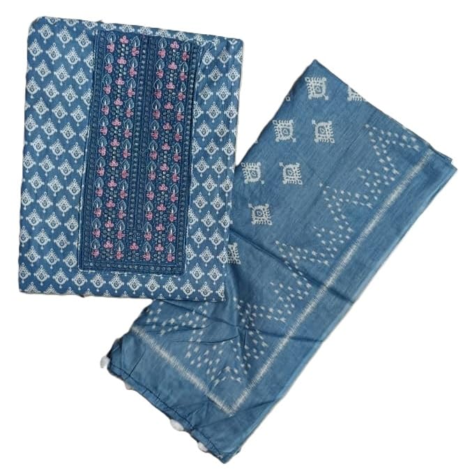 DRAVINAM Trends Women's Premium Cotton Jaipuri Printed Embroidered and Hand Work Unstitched Salwar Suit Dress Material with Mulmul Cotton Dupatta