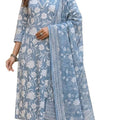 DRAVINAM Trends Women's Hand Embroidered Stitched Floral Printed Premium Cotton Kurta Pant Dupatta Suit Set (L / 40)