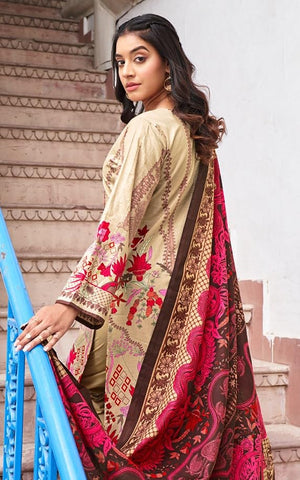 DRAVINAM Trends Lawn Cotton Pakistani Embroidered Suit Dress Material with Unstitched Bottoms and Cotton Dupatta