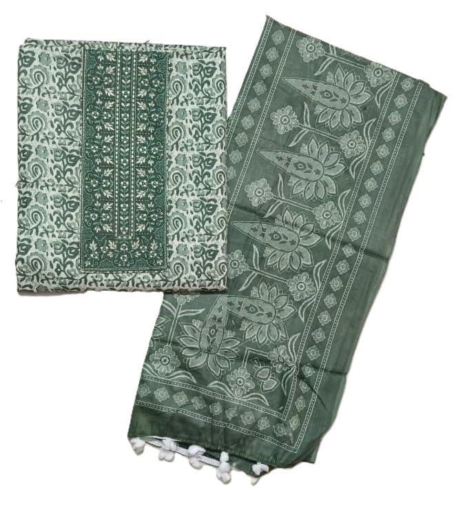 DRAVINAM Trends Women's Printed Embroidered and Hand Work Premium Cotton Jaipuri Unstitched Salwar Suit Dress Material with Mulmul Cotton Dupatta