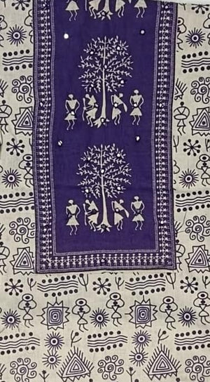 DRAVINAM Trends Women's Cambric Cotton Dress Material | Unstitch Warli Printed Suit Set with Cotton Dupatta