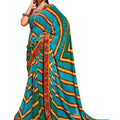 DRAVINAM Trends Women's Pure Georgette Jaipuri Print Saree with Blouse Piece (Firozee and Red)