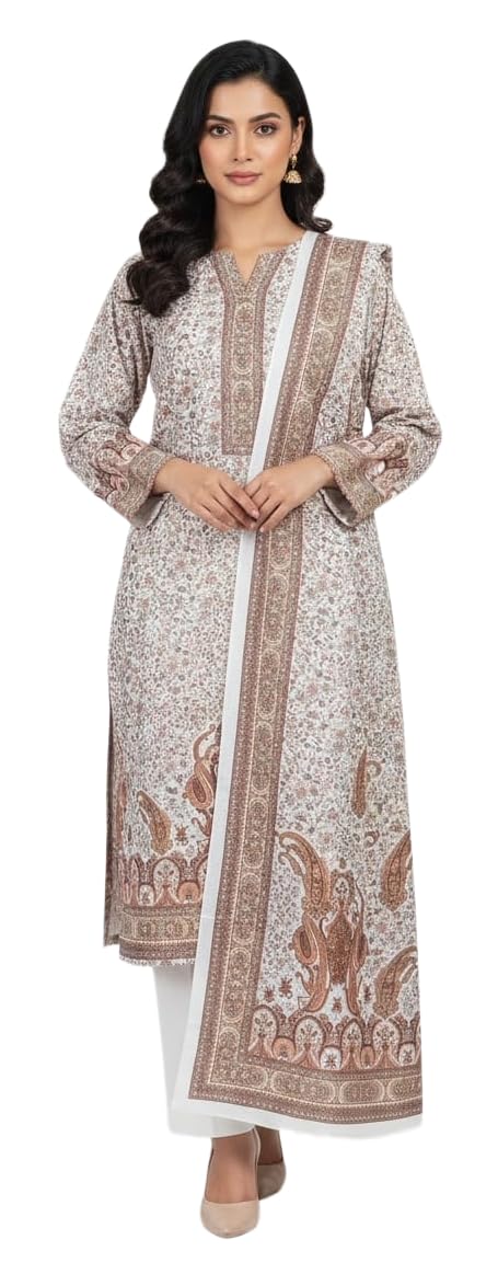 DRAVINAM Trends Women's Winter Wear Unstitched Warm Digital Printed Kani Kashmiri Toosh Pashmina Wool Salwar Suit Dress Material with Digital Printed Toosh Pashmina Shawl