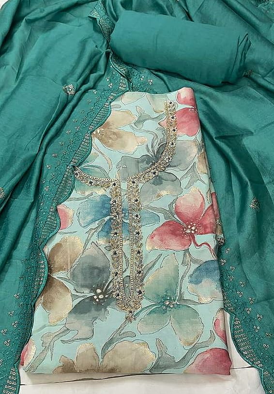 DRAVINAM Trends Handwork Modal Silk Unstitched Salwar Suit with Scalloped Dupatta