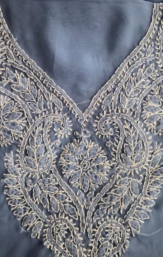 DRAVINAM Trends Women Unstitched Lucknow Hand Work Chikankari Faux Georgette Suit Dress Material with Dupatta