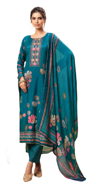 DRAVINAM Trends Unstitch Premium Viscose Bemberg Maslin Suit Dress Material II Pure Maslin Top Fabric with Aari work & Swaroski Detailing I Viscose Rayon Bottom I Digital Printed Maslin Dupatta