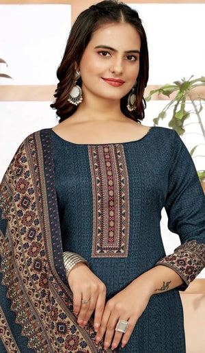 DRAVINAM Trends Women's Unstitched Winter Wear Digital Printed Heavy Woolen Pashmina Salwar Suit Dress Material with Printed Shawl Dupatta
