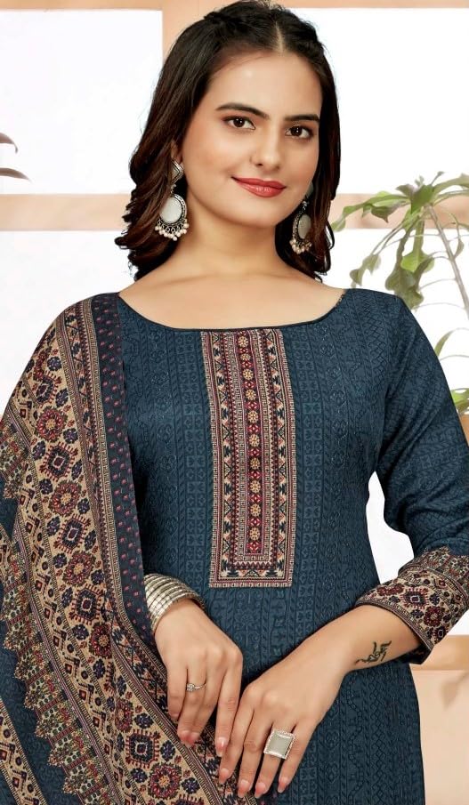 DRAVINAM Trends Women's Unstitched Winter Wear Digital Printed Heavy Woolen Pashmina Salwar Suit Dress Material with Printed Shawl Dupatta