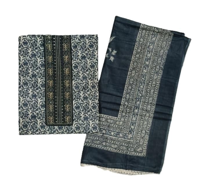 DRAVINAM Trends Women's Premium Cotton Jaipuri Printed Embroidered and Hand Work Unstitched Salwar Suit Dress Material with Mulmul Cotton Dupatta
